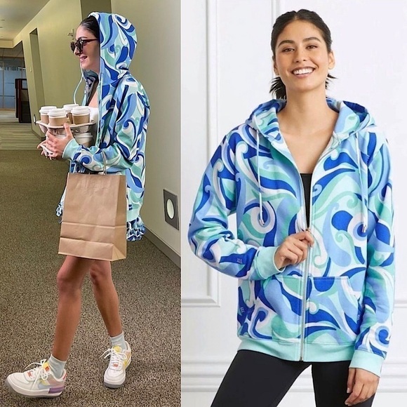 NWT HILL HOUSE Psychedelic Wave Print Fleece Zip‎ Up Hooded Sweatshirt S - Picture 9 of 13